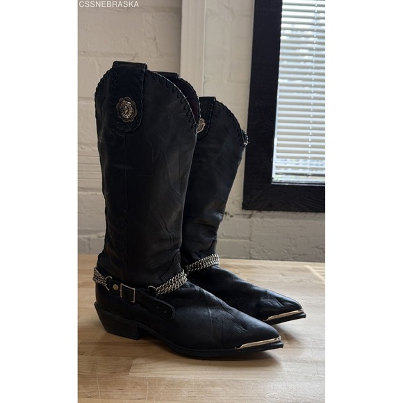 dingo Shoes - Vintage Dingo Black Leather Harness Chain Western Cowboy Boots Women's Size 7 M